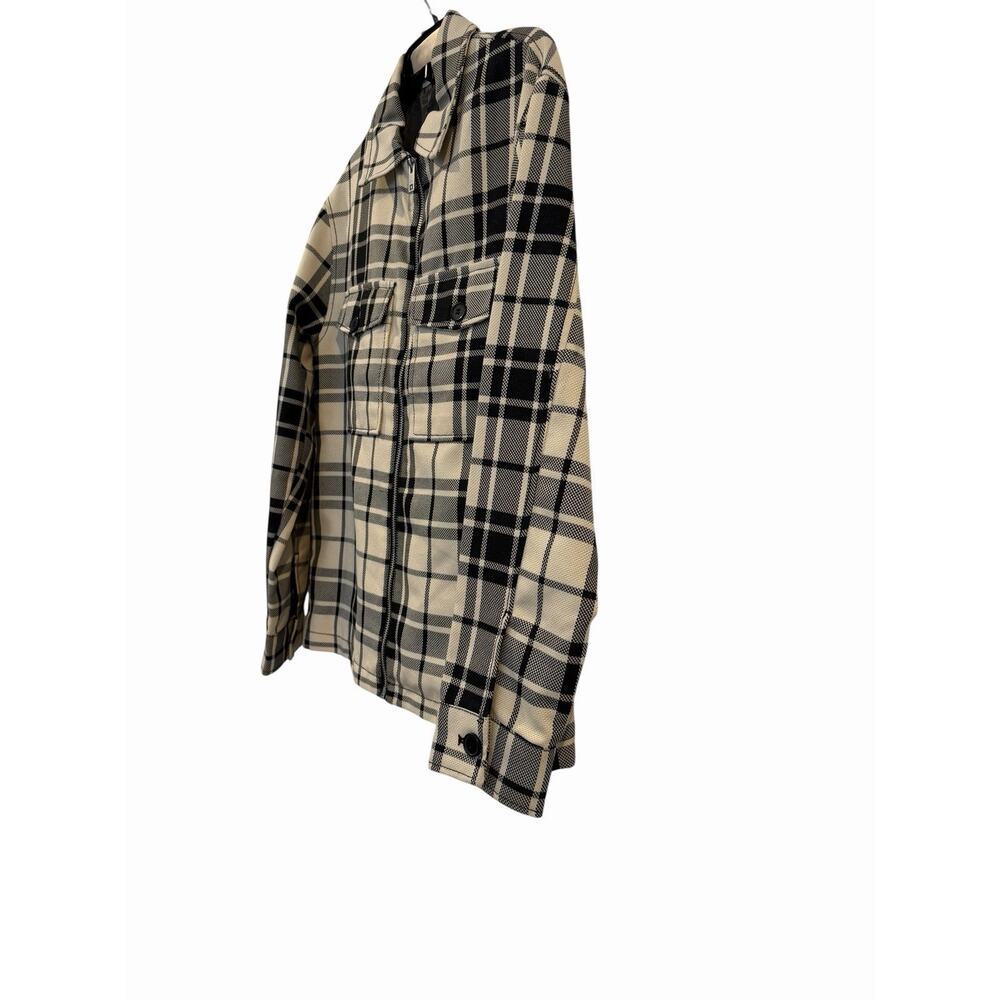 H&M Men's Black & Cream Plaid Full Zipper Jacket /Shacket Size M Oversized - Picture 4 of 13
